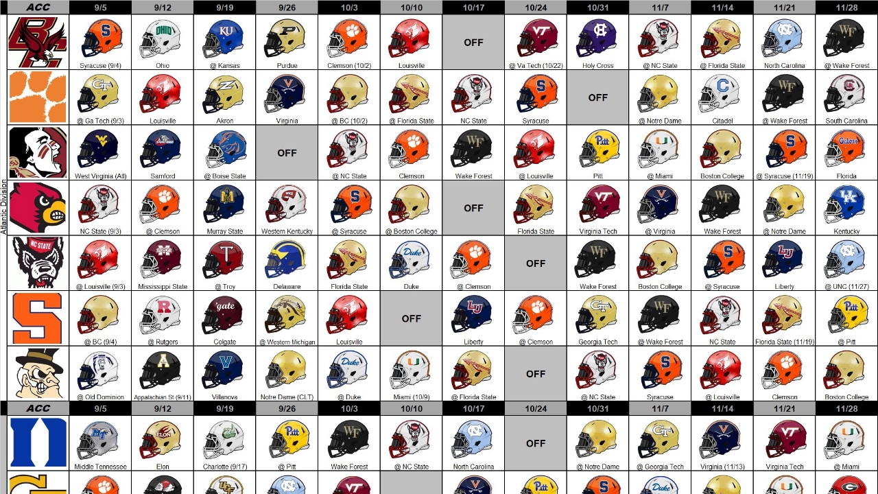 DOWNLOAD Updated 2020 ACC Football Helmet Schedule Inside Pack Sports