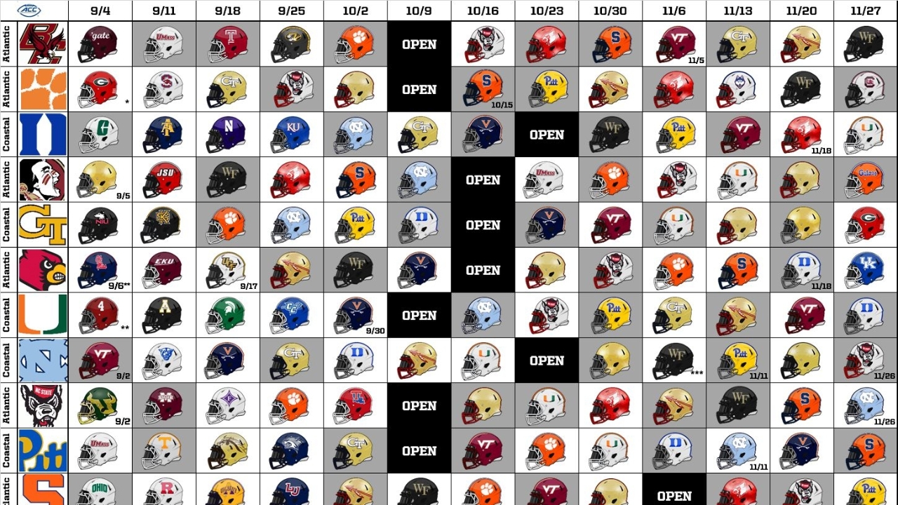 Download: Updated 2021 Acc Football Helmet Schedule | Inside Pack Sports