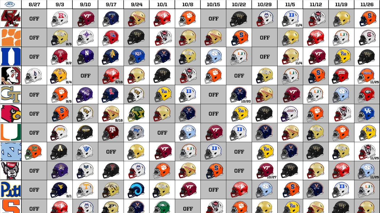 DOWNLOAD: Updated 2022 ACC Football Helmet Schedule | Inside Pack Sports